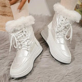 Down Waterproof Winter Boots Women Non-Slip Thick Plush Snow Boots Woman Faux Fur Keep Warm Lace Up Ankle Botas Cotton