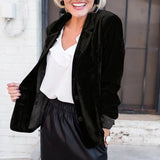 V Neck Golden Velvet Small Suit Jacket Autumn New Women Slim Solid Color Long Sleeves Coat Elegant Office Lady Party