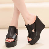 Slippers Women Chunky Summer Shoes Genuine Leather Sandals White 2023 Lady Wedges Sandals Street Style Woman
