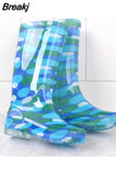 Women Rain Boots Waterproof Lightweight Knee-High Garden Shoes Woman Flower Rubber Platform Work Boot Botas De