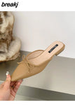 Candy Color Mule Shoes Women Slippers Flat Close Toe Slides Casual Flip Flops Sweet Bow Knot Sandal 2023 Summer