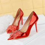 Breakj Banquet High Heels Fine Heel Shallow Mouth Pointed Crystal Bow Women's Shoes High Heel