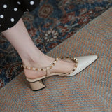 Breakj Zi Yan- -Pointed Rivet Thick Heel Sandals Women 2024 New Summer Baotou Shallow High Heels Women's Spring