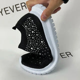 Shiny Crystal Knitted Sneakers Women 2023 Spring Breathable Mesh Flats Woman Plus Size Slip on Running Casual Shoes