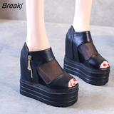 Women's Summer Sandals Wedges with High-heeled Sandals White Thick-bottom Fish Mouth Shoes New Internal Increase Shoe Cool