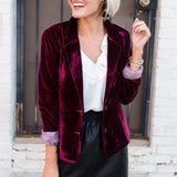 V Neck Golden Velvet Small Suit Jacket Autumn New Women Slim Solid Color Long Sleeves Coat Elegant Office Lady Party
