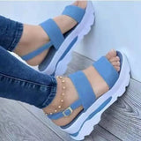 2022 Platform Womens Beach Sandals Summer Ankle Buckle Thick Bottom Sandals Woman Open Toe Plus Size Casual Shoes