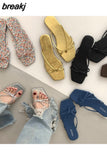 Square Toe Slippers Women Slip On Slide Flat Casual Summer Shoes Beach Flip Flops Narrow Band Sandal New Brand