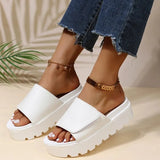 Black PU Leather Platform Slippers Women Plus Size 43 Thick Soled Sandals Woman 2023 Summer Non-slip Slides Shoes