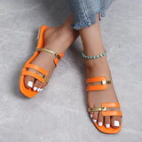 Women's Slippers 2023Summer Gold color Thin belt combination Square Head Flat Heel Female plus size outdoor beach women