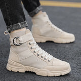 Canvas Boots Men's Hight-Top Men's Shoes Korean Version Fashion All-match Military Black Mid-Top Tooling Men's