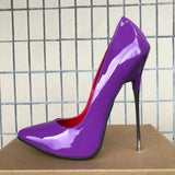 Women Red Inside Pumps 16cm Extreme Metal High Heels Black Sexy Pointy Toe Stilettos Man Fetish Model Club