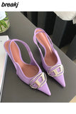 High Heel Shoes Women Slingback Sandals Female Pointed Toe Elegant Pumps For Party Shoes Brand Buckle Slip On Mule
