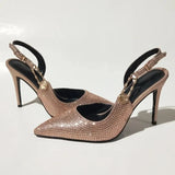 Stiletto Sandals For Women's Wedding Shoes Shiny Rhinestone Pumps Banquet Brand Pointed Toe High Heels Shoes For