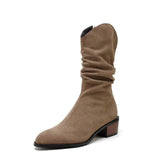 Shoes Women's 2023 Fashion Women's Boots Side Zipper Mid and Small Leg Boots Pointed Pleated Thick Heels Square
