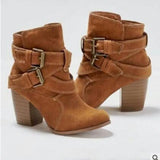 Women Ankle Boots Chunky High Heels Boots Buckle Rubber Casual Ladies Shoes Female Chelsea Short Boots Shoes Large