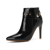Toe Stiletto Boots Women Large Size 34-50 High Heels Autumn Winter PU Zipped Men Booties Patent Leather Rivets