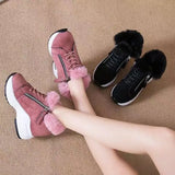 Women's Winter Sneakers Winter Boots Women Platform Sneakers Plush Casual Shoes Woman High Heels Black Ladies