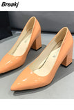 Women's High Heels Shoes Spring Summer Candy Colors Pu Leather Chunky Heel Female Pumps Pointed Toe Party Dress High Heels