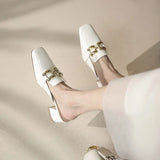 Red Envelope Head Half Slippers Female Summer New Outside Wear Temperament Paint Leather With Thick With Square Head Muller
