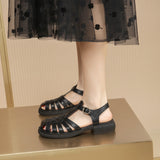 Women Summer Sandals Low Heel Chunky Heel Fisherman Sandals Cross Tied Ladies Casual Round Toe Shoes Buckle Strap Footwear