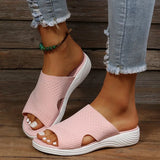 Fashion Women Summer Stretch Orthotic Slide Sandals Platform Wedges Open Toe Casual Outside Slippers Comfortable Solid