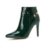 Toe Stiletto Boots Women Large Size 34-50 High Heels Autumn Winter PU Zipped Men Booties Patent Leather Rivets