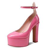 Pumps Round Toe Chunky Block Heel Ankle Strap With Heart 2023 Spring Brand New High Heels Mary Janes Women