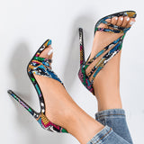 Fashion Ladies Sandals Women's Pumps Snakeskin Snake High Heels Cross Sandals Office & Career Shoes Women Sandals