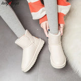 boots Winter Plus Velvet PU Waterproof Mid-Tube Snow Boots Thickened Warm Women's Boots 35-41 Flat-Heeled Cotton