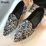 Women Ballet Shoes Leisure Spring Autumn Ballerina Bling Flash Sequins Flats Shoes Princess Shiny Pointed Wedding
