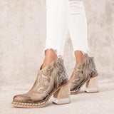 Leather Women Ankle Boots Low Heel Cool Shoes British Embroidered Design Short Party Footwear Chaussure