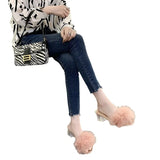 Breakj High-Heeled Slippers Women's Hairy Cool Drag Crystal Coarse And Net Red Summer Fashion Wear Half-Dragging Women's Shoes