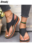Women's Sandals Summer Outdoor Slope Heel Open-toe Herringbone Sandals Daily Casual Breathable Beach Slippers Zapatos De