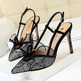 Breakj High-Heeled Fashion Sexy Party Show Thin Women's Shoes Thin Heel High Heel Diamond Lace Hollow Out