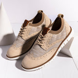 Men's Business Dress Shoes Brogue Style Men Flat Outdoor Walking Casual Shoes Breathable Woven Men's Office Shoes