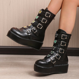 Autumn Women Ankle Boots Gothic Platform Punk Winter Martin Black High Heels Demonias Sexy Ladies Shoes Plus Size