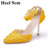 Queen Women Lace High Heels Banquet Wedding Shoes Bridal Sandals Pointed Sweet Wild Single Pumps Large