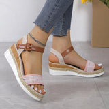 Summer Patchwork Wedge Sandals Women 2023 Ankle Buckle Platform Sandles Woman Plus Size Non Slip Casual Sandalias