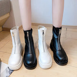 Boots Women's Low Shoes Round Toe Luxury Designer Zipper Boots-Women Flat Heel Ankle Med Autumn Fashion Rubber 2023