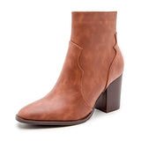 Winter Motorcycle Western Cowboy Boots Women Soft PU leather Short Cossacks High Heels High top Ankle Booties