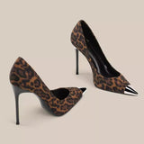 Breakj New Small Design Metallic Iron Head Leopard Tip High Heel Shoes Shallow 10 Cm Fine Heel Single Shoes