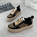 Checkerboard Platform Sneakers Fashion Patchwork Canvas Shoes for Women All-match Autumn 2022 Casual Ladies