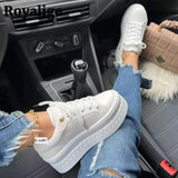 Women Casual Lace-up Sports Shoes SolidColor Platform Designer Ladies Running Pu Leather Outdoor Female Leisure Sneakers