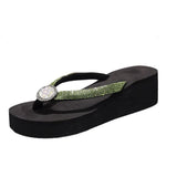Thick Sole Sandals Summer Rhinestone Wedge Women Flip Flops Pearl Flower Platform Light Sildes Fashion Outdoor Shoes