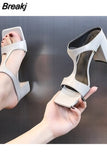 Women's High Heel Shoes 2023 Spring New Slippers Fashion Versatile Solid Color Medium Heel Thick Heel Square Toe Sandals