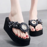Platform with Wedges Flip-flops Women's Summer Fashion Anti-skid Sponge Cake Beach Shoes Rhinestones High Heels