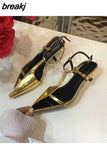 Women Sandals Thin High Heels Ankle Strap Pointed Toe Narrow Band Clip Toe Shoes Fashion Gladiator Sandals Brand 2023