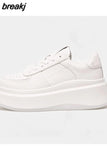 Size 35-40 Women Sneakers Real Leather Fashion Platform High Heels Shoes For Woman Lace Up Casual Daily Lady