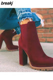 Women Ankle Boots Flock Leopard Slip On Short Boots Women's High Heels Platform Autumn Shoes Ladies Booties Retro Plus